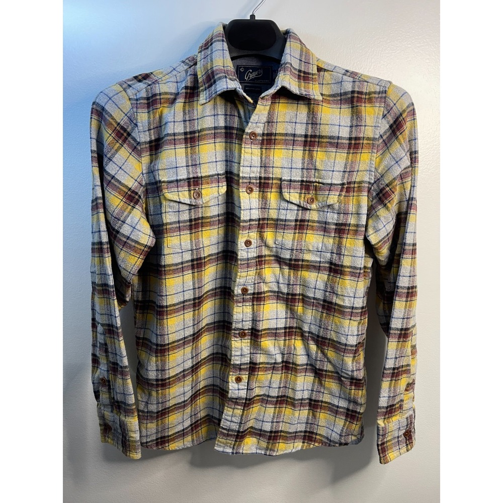 Grayers Clothiers Mens Yellow Grey Plaid Flannel Button Down Shirt Size Medium